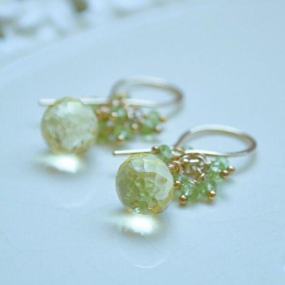 Lemon Quartz Earrings with Peridot Gemstones - Picture 3 of 10